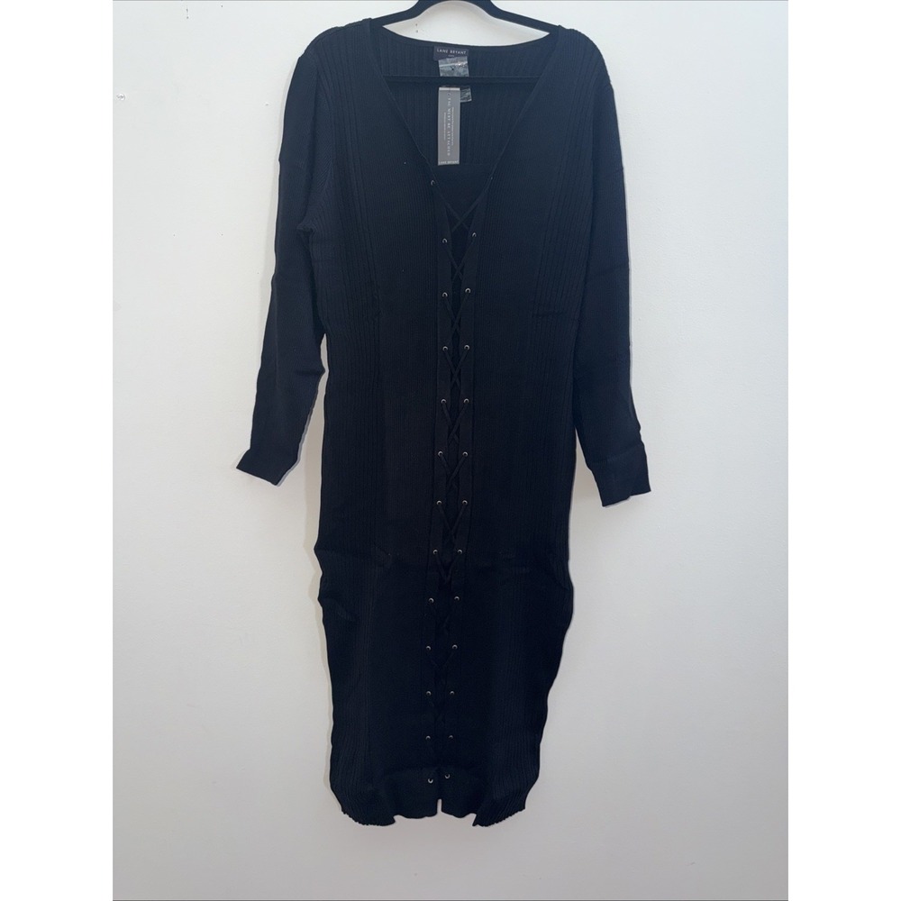 Lane Bryant Black Sweater Dress Lace Up NWT 22/24‎ Long Ribbed